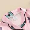 Girls Summer 2PCS Pajama Sets Short Sleeve Lapel Shirt Butterfly Print Pants Sleepwear
