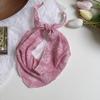 Triangle Scarf Scarf Female Retro Literary Floral Cotton and Linen Neck Protector Decorative Pearl Small Pendant Small Scarf Headband