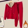 Winter Thicken Fleece Sweatshirts Hoodies Women Two-piece Suit Casual Sports Sets Female Short Coat Straight Pants 2-piece Sets