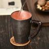 Чистая медь Moscow Mule Кофейная кружка Текстура дерева Изысканный Винтажный Утолщенный Прочный Вода 450 мл Стакан Плетеная ручка Чайная чашка