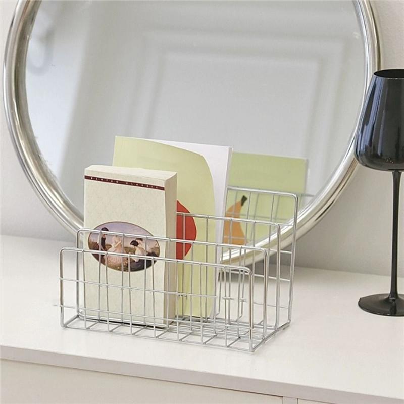 Newspaper Storage Holder Three-Tier Iron Hollow Magazine Bookshelf Organizer 1Pcs Book Rack Home Shelf Storage Basket