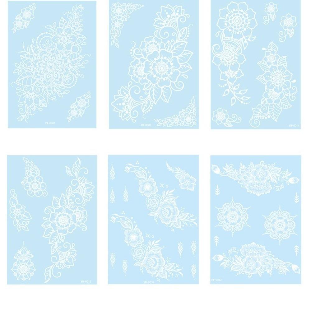 6 Sheets Lasting Henna Tattoo Stickers Blue Luminous Lace Fake Tattoos  Hand Finger