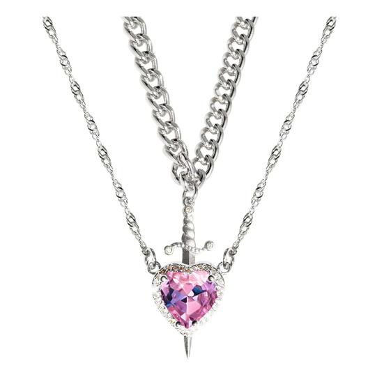 Couple Necklace Cubic Zirconia Heart Matching Necklace Romantic Through The Heart Couple
