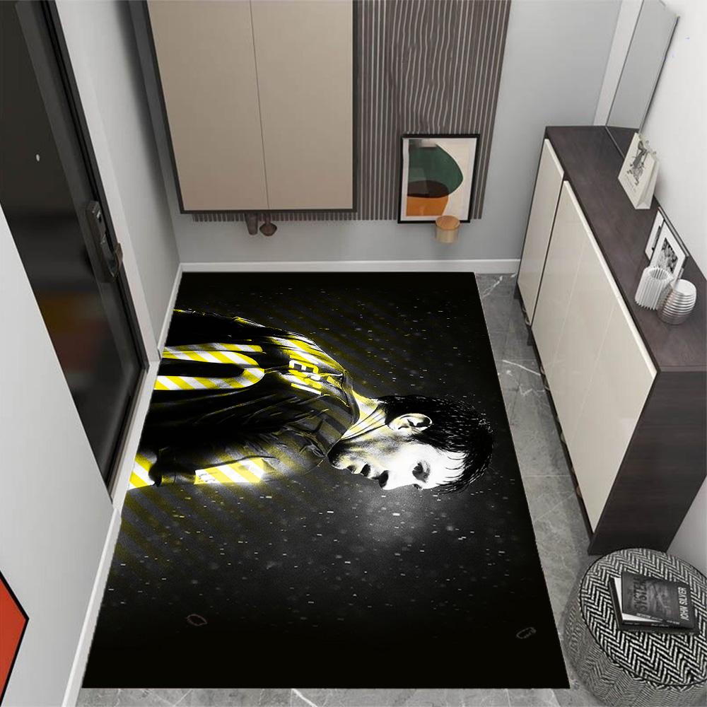 Yellow Stripes Soccer Player Area Rug Suitable for Bedrooms Study room Balcony Foyer Antislip Carpet Anime Office Decor Best for Christmas