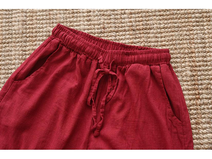 Летние женские ретро брюки широкого кроя из хлопка и льна 2025