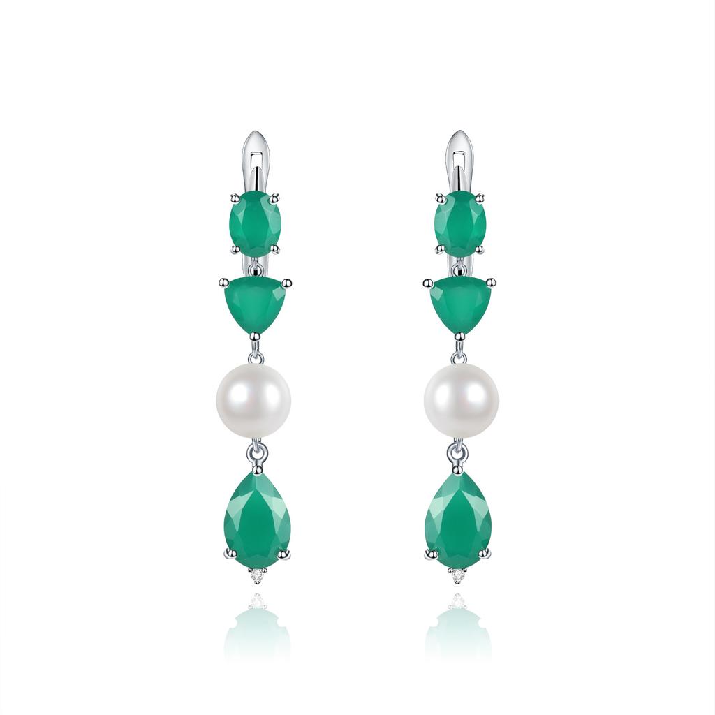 Роскошные персонализированные ювелирные серьги из натурального жемчуга, высококачественные серьги и серьги из зеленого агата с драгоценными камнями серебра 925 пробы.
