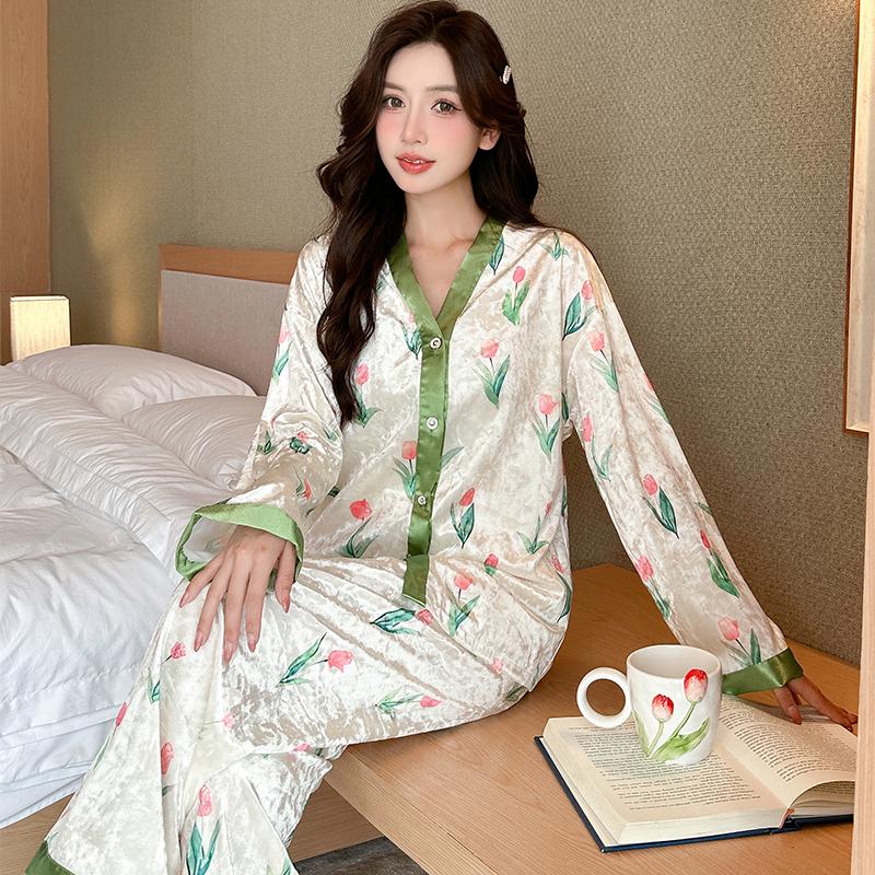 Свежая элегантная женская пижама Y2k Pink Tulip, французская эстетика, ночная рубашка из флиса Golden Diamond, новая одежда для сна на осень-зиму