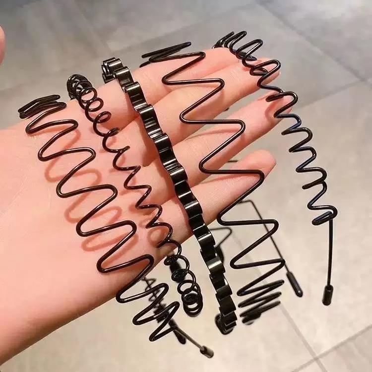 6PCS Stainless Steel Durable High Quality Hair Bands Spring Wavy Hoop Unisex Black Headband Slicked Back Non Slip Sports Cape