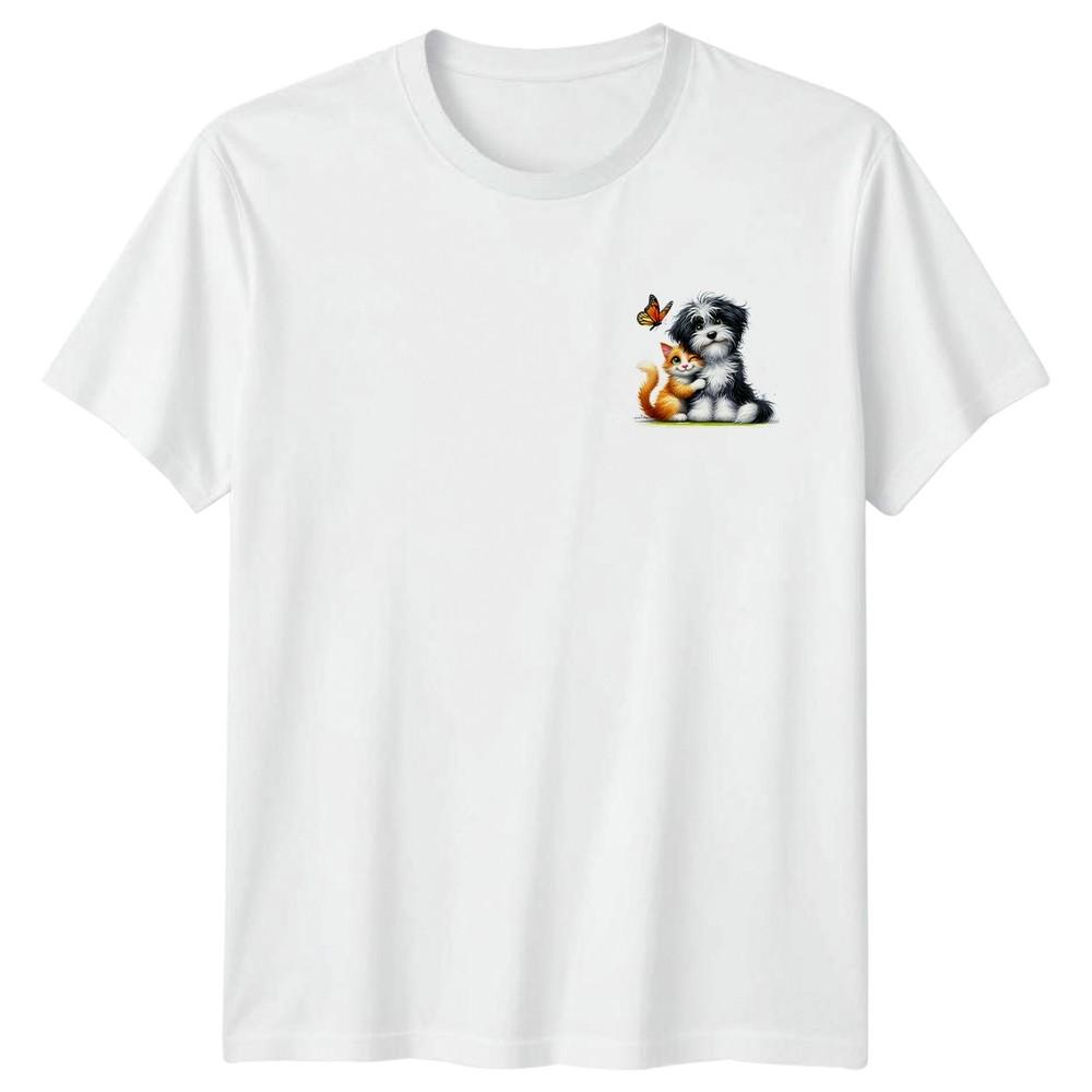 Pets Hug Dog Cat Butterfly Animals Graphic Unisex TShirt Unisexs Unisexs Tee