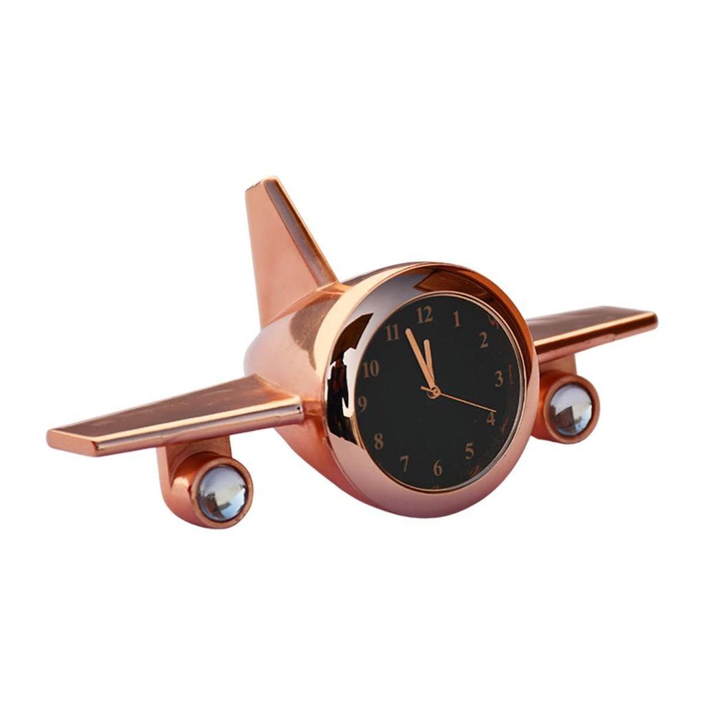Aeroplane Table Clock Showpiece - Metal Airplane Clock for Office Desk, Study Table - Gift for Men, Women, Boys, Pilot, Airforce Person (Copper)