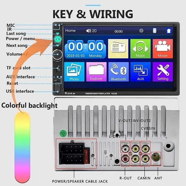 2 Din Car Multimedia Player Audio Stereo Radio 7" HD MP5 Touch Screen Digital Display Bluetooth USB FM Autoradio