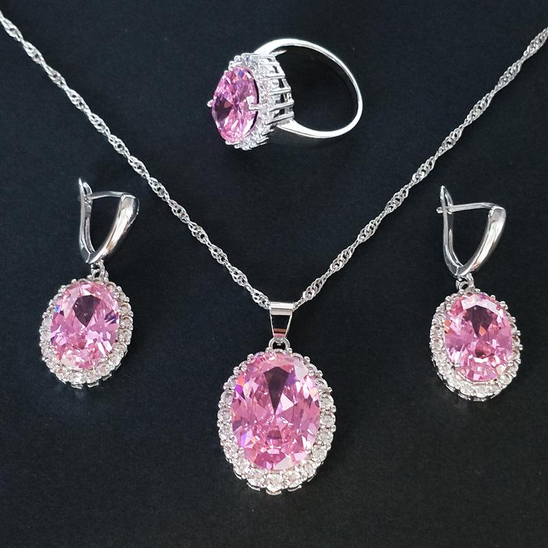 European and American Zircon Jewelry Set Jewelry Ring Necklace Earrings Inlay