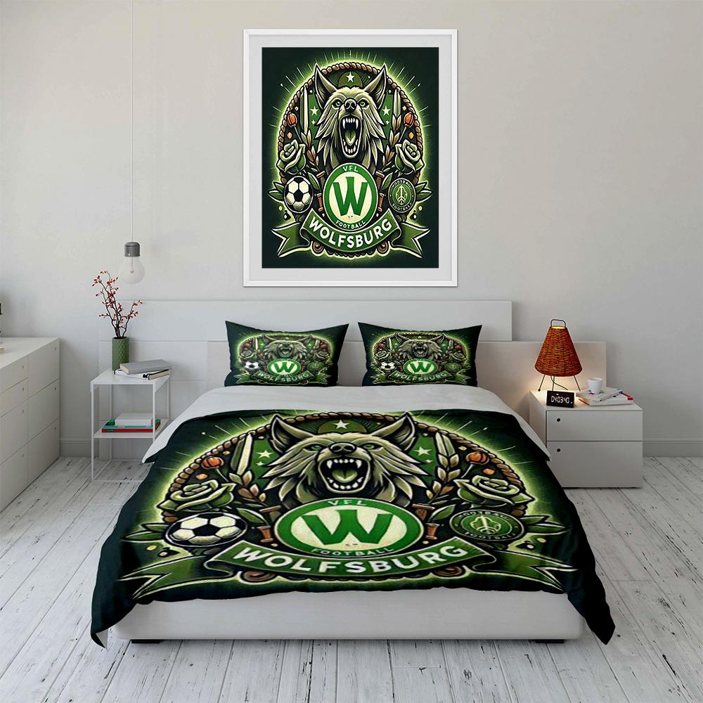 Футбольный комплект постельного белья VFL Wolfsburg Комплект постельного белья Пододеяльник Наволочки Домашний декор (1 * Пододеяльник 2 * Наволочки, без одеяла)