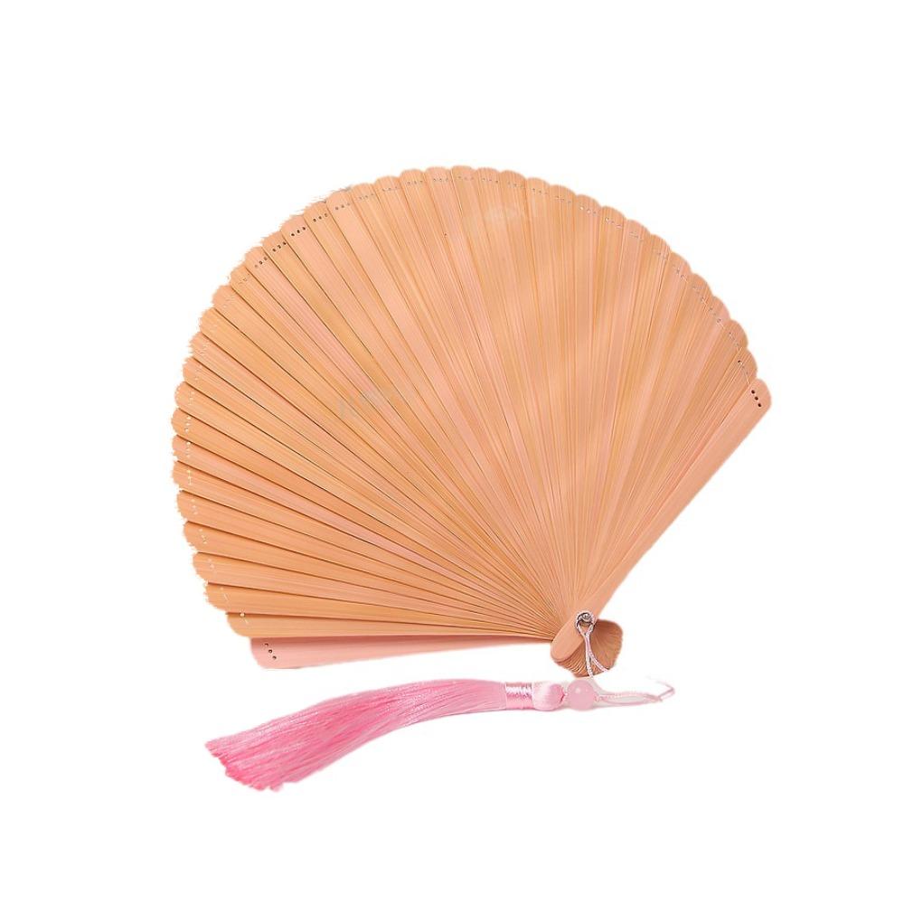Retro Bamboo Folding Fan Solid Color with Tassels Folding Hand Fan Portable Decorative Fan Handheld Fan Cultural Activities
