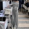 2024 Spring/Autumn Women's Loose Slim Suit: French-Style Off-Shoulder Top & Wide-Leg Pants Two-Piece Set