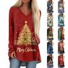 Женская модная повседневная футболка с принтом, длинный рукав, V-образный вырез, топ средней длины