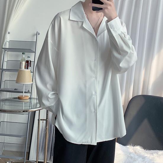 Мужская рубашка с кубинским воротником, длинный рукав, на пуговицах, повседневная рубашка свободного кроя, однотонная рубашка для работы, вечеринок, свиданий