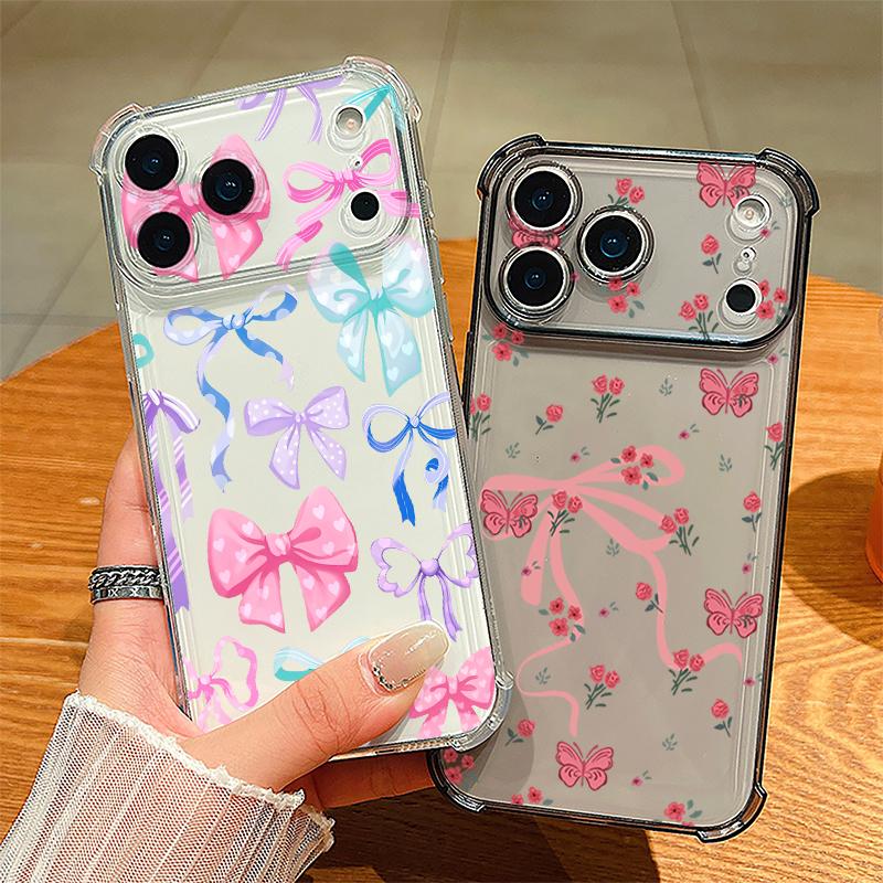 Силиконовый чехол для телефона с рисунком красного банта для iPhone 17 Pro Max 16 15 Pro Max 14 13 12 Pro Max 11 Ударопрочный Мягкий ТПУ Прозрачный чехол