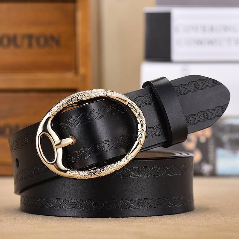 Leather Genuine Womens Belt Antique Alloy Buckle Style Dresses Pants Decoration