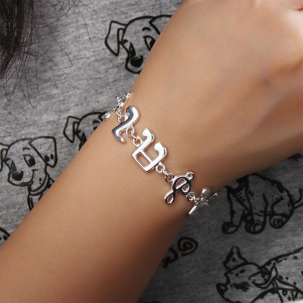 Aesthetic Silver Bangle Adjustable Eight Note Hand Chain Beautiful Music Note Bracelet  Hipster