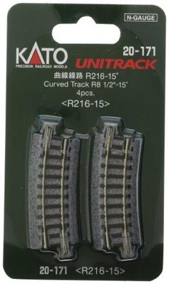 KATO N Gauge Curved Track R216-15° (4 Pieces) 20-171 Railway Model Supplies