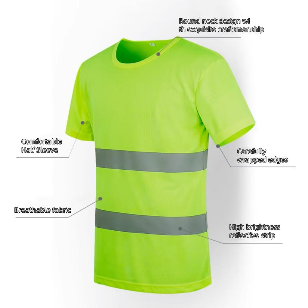Fluorescent High Visibility Reflective Shirts Safety Polo t-Shirt Construction Shirt Fast Dry Work Wear Night Cycle Biking