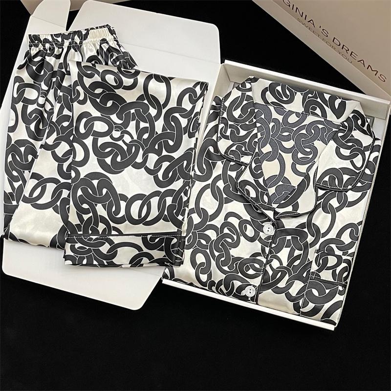 Пижама женская атласная пижама с длинными рукавами пижамный костюм с цветочным принтом высококачественный ледяной шелк можно носить на улице