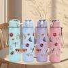1PC Dragonfly Floral Botanical Sketch Print 750ml Color Plastic Sports Water Bottle Leakproof Flip Straw Lid Suitable for Sports Office Home Use