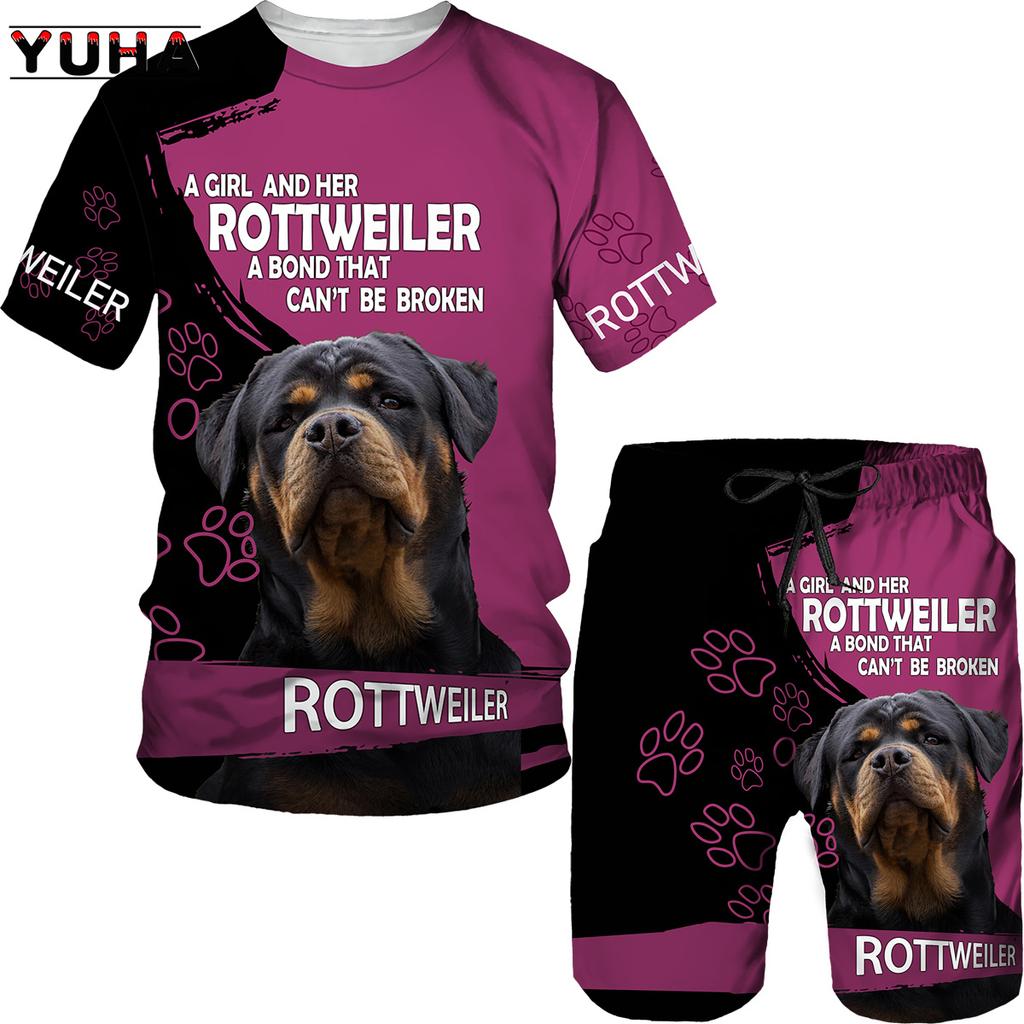 YUHA, собака ротвейлер 3D принт футболка/футболка шорты комплект мужской летняя спортивная одежда повседневный мужской спортивный костюм модная мужская одежда S