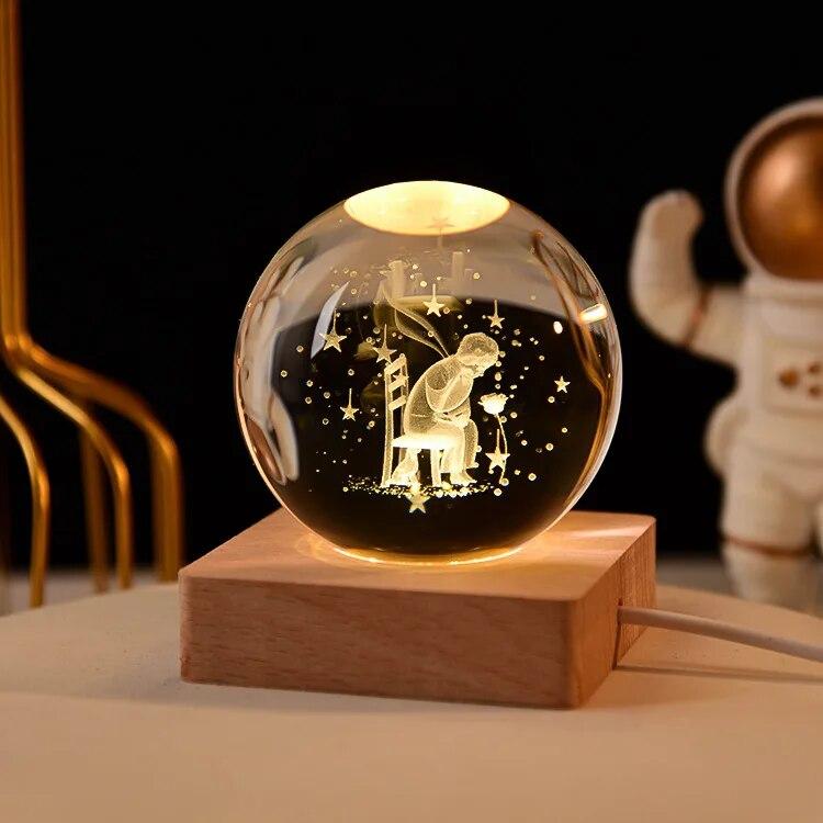 Декоративная лампа на День святого Валентина, 3D хрустальный шар, светящийся светодиодный ночник, декор для спальни, ночник с галактикой и луной, подарок для пары детей