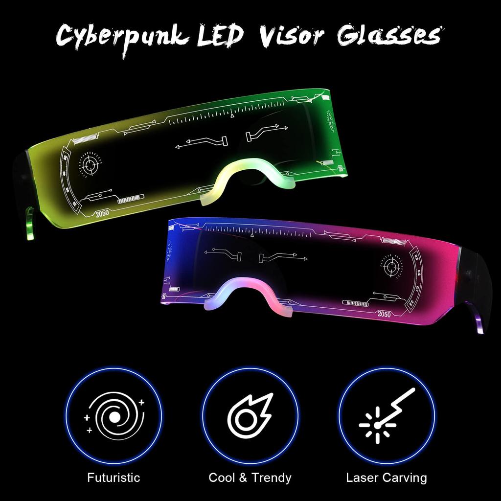 Luminous Glasses LED Light Up Glasses Cyberpunk Neon Glasses Futuristic Visor Glasses High Tech Flashing Glasses for Club Bar Cosplay