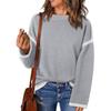 Women's Solid Color Loose Casual Patchwork Knitted Pullover Sweater Round Neck Long Sleeved Sweater Top