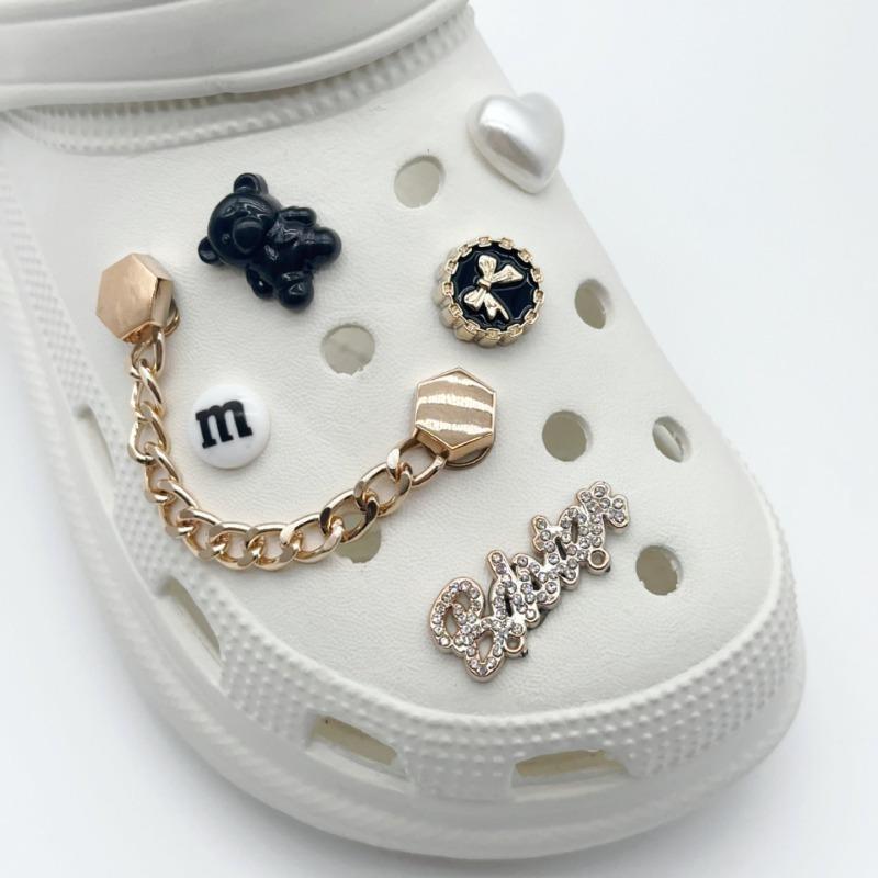 12 шт. подвеска для обуви Crocs DIY металлическая цепочка жемчужные стразы украшения для обуви пряжка для Croc подвески отверстия обувь аксессуары
