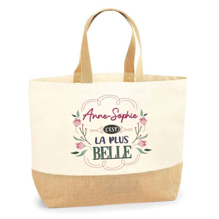 Tote bag - PLANETEE - Anne-Sophie la plus belle - jute naturel - imprimé personnalisé - fabriqué en France