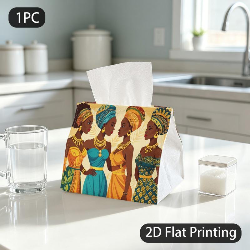 1pc Tissue Box, Afrocentric Style African Women Royal Beauty Pattern, 2D Flat Printing, Dust-Proof, Durable, Tissue Dispenser, for Daily Use
