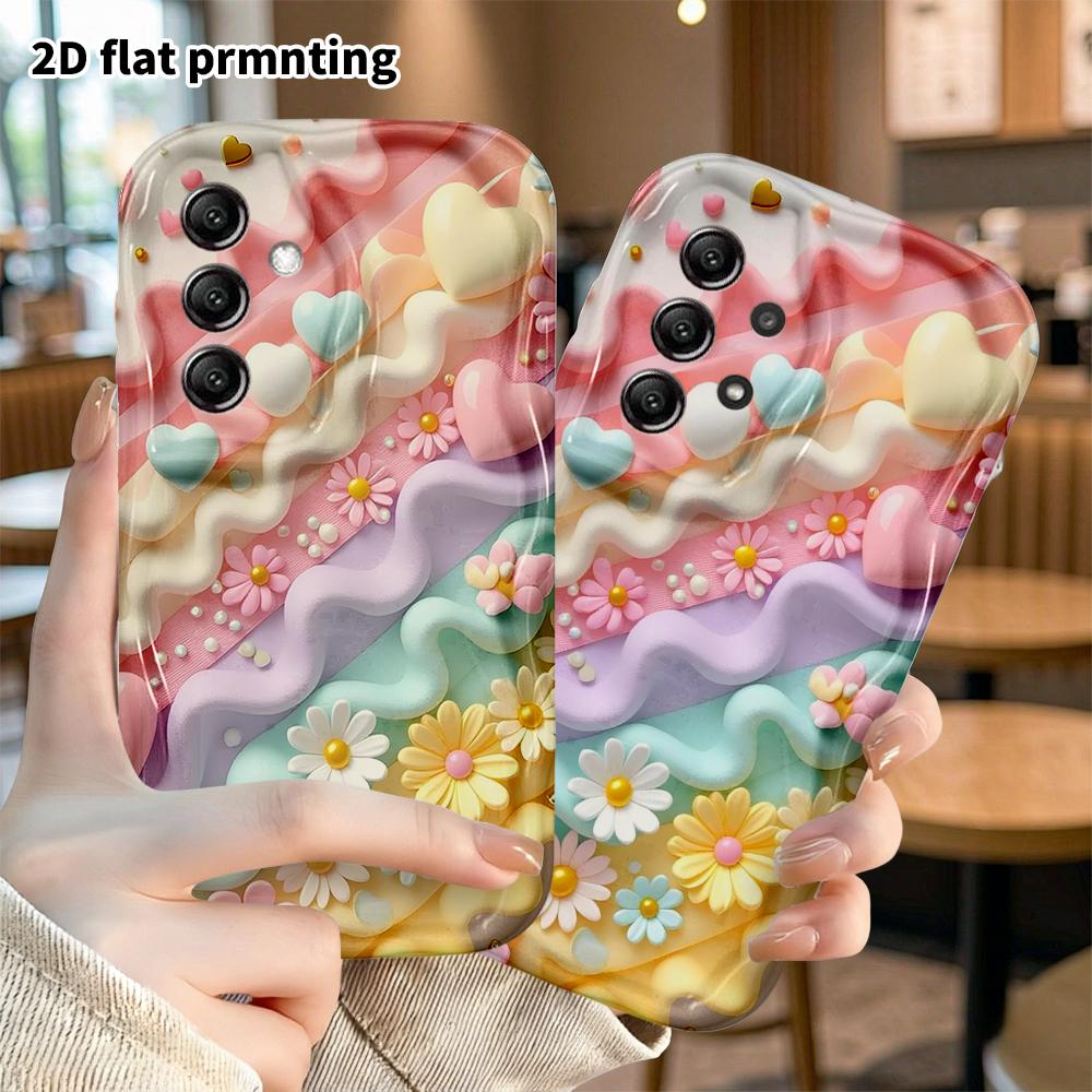 Phone Case: 2D Flat Samsung Galaxy A34 A35 M05 M06 S20 S22 S21 FE Plus 5G Protective Case, Lace Heart Little Flowers, Christmas and Halloween Gifts