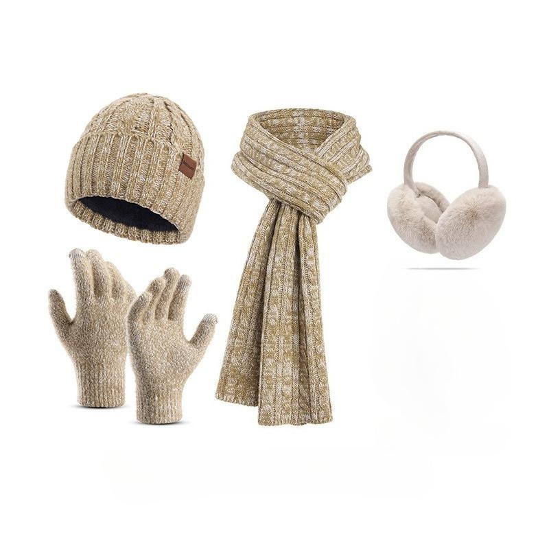 Christmas Hat, Scarf, Gloves, Water Cup Four-piece Set, Winter Velvet Warm Knitted Hat, New Year's Gift Box.