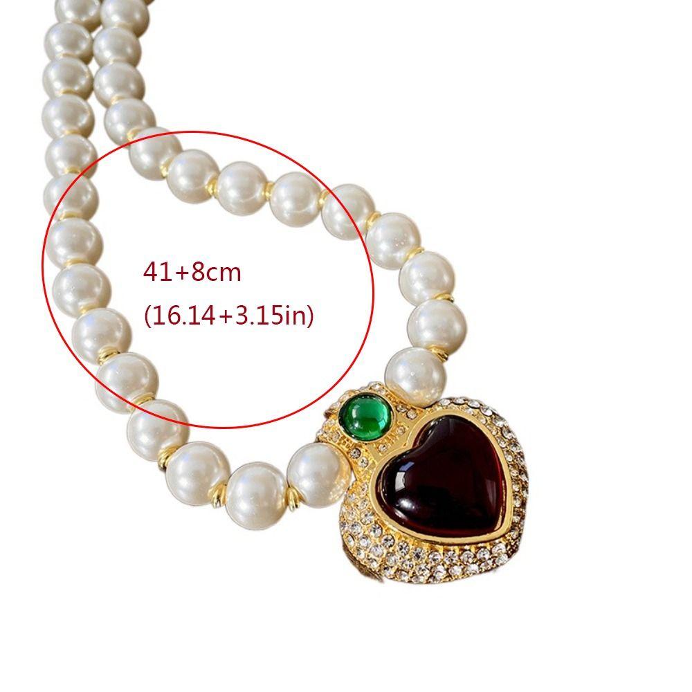Жемчужный чокер Жемчужная цепочка Ожерелье Винтажная жемчужная цепочка для ключиц Подвеска в виде красного хрустального сердца Подарок