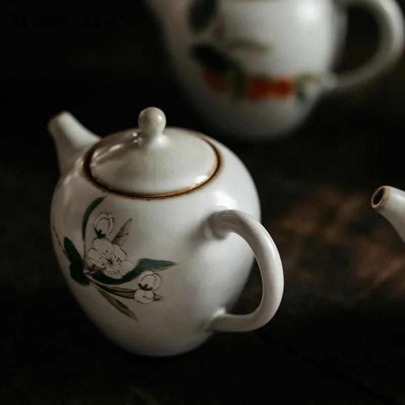 200ml Traditional Ru Kiln Ceramic Teapots Handmade Flower and Bird Pattern Tea Pot Household Travel Kettle Chinese Tea Set