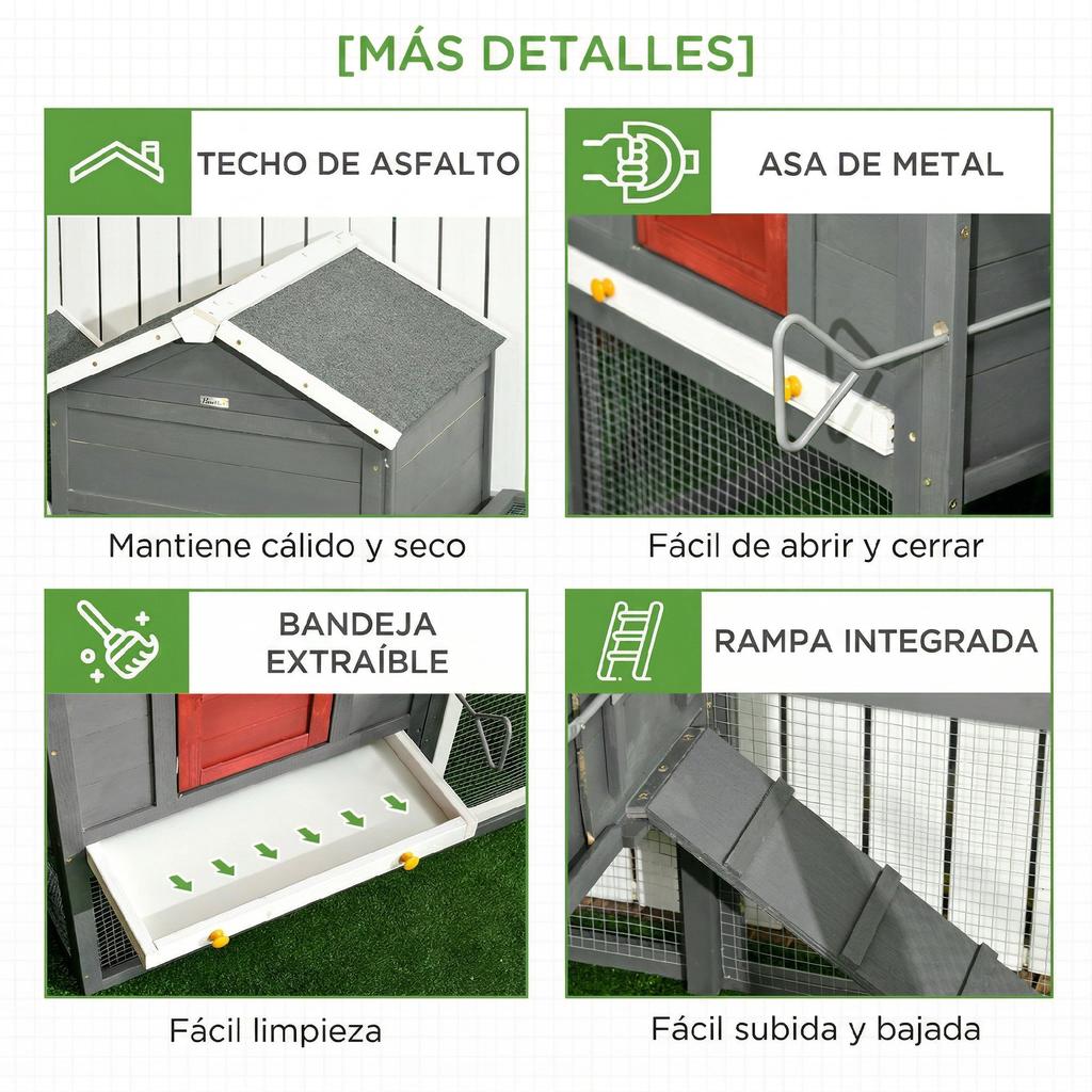 Large Wooden Outdoor Chicken Coop 300x66x116 cm with Nesting Box, Run, Removable Tray, Asphalt Roof, Ramp, Grey
