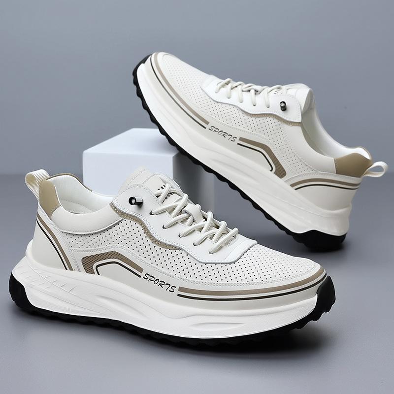 New Shoes for Men Leather Casual Shoes Breathable Microporous Sport Style White Flat Skate Shoes Youth Cool Sneakers