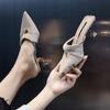 2025 New Summer Semi-drag High Heels Temperament Pointed Sandals Women's Stiletto Mid-heeled Slippers Women's Fashion Women's Shoes