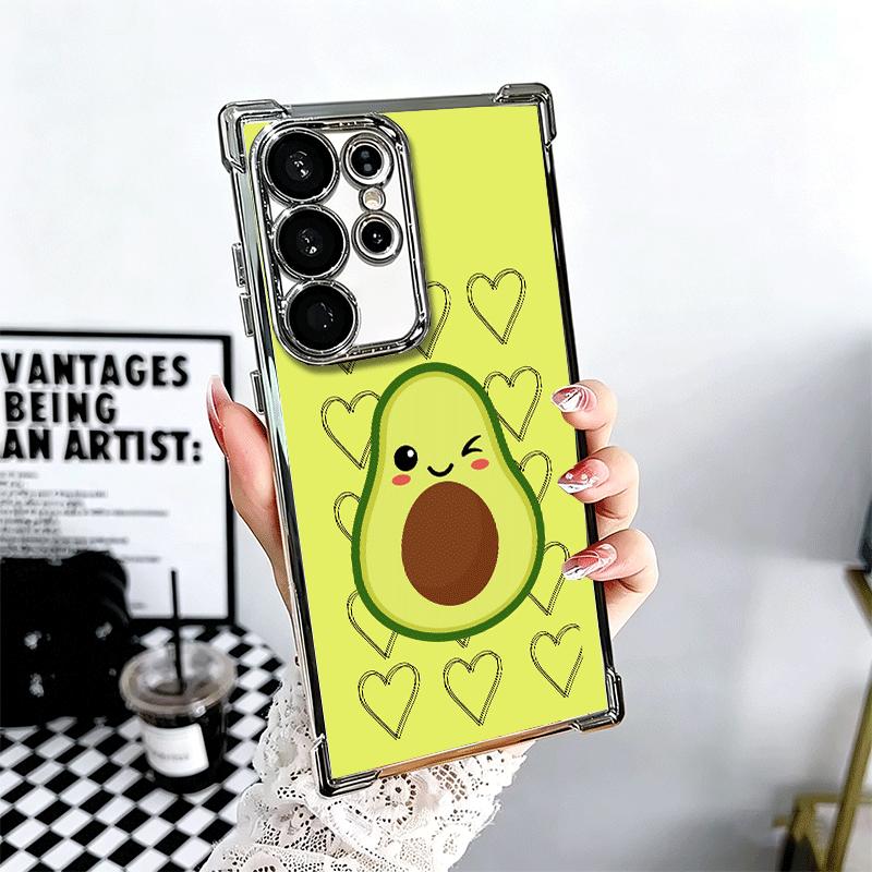 Cartoon Cute Avocado Plating Phone Case For Samsung Galaxy S24 S25 FE S26 Edge S23 Ultra S22 S21 Plus S20 Anti-Fall Airabag Cove
