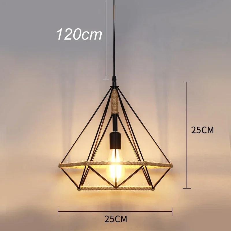 Классический подвесной светильник из пеньковой веревки, люстра для потолка, классический ретро-антикварный промышленный светильник из железа для столовой