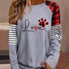 Plus Size Womens Casual Long Sleeve Round Neck Slight Stretch Colorblock T-Shirt with Paw, Heart,