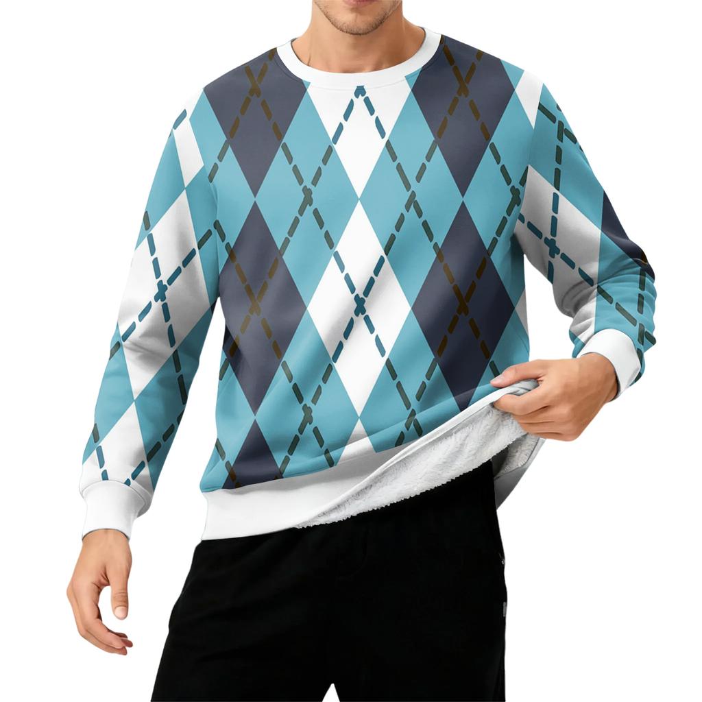 Мужской свитшот с круглым вырезом, на флисовой подкладке, плотный, однотонный