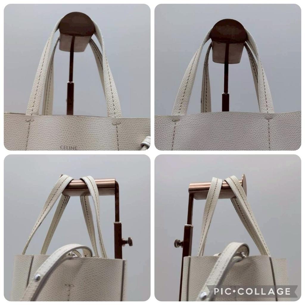 CELINE Вертикальная сумка Cabas Маленькая 2-в-1 Сумка ручная сумка Сумка на плечо Ремень Через плечо Натуральная кожа Белая