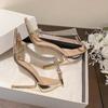 Summer New High Heels with A Line with Rhinestone High Heel Sandals Round Head Stiletto Women's Shoes