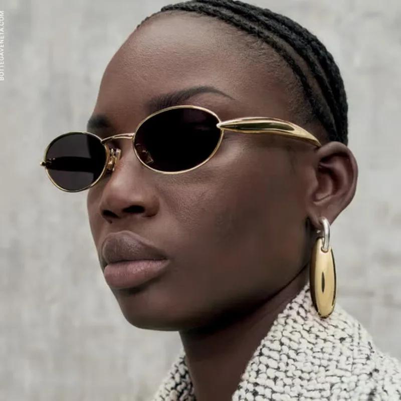 Neutral New Fashion Oval Frame Sunglasses Uv400 Eye Protection Glasses Women'S Fashionable High-End Metal Sunglasses