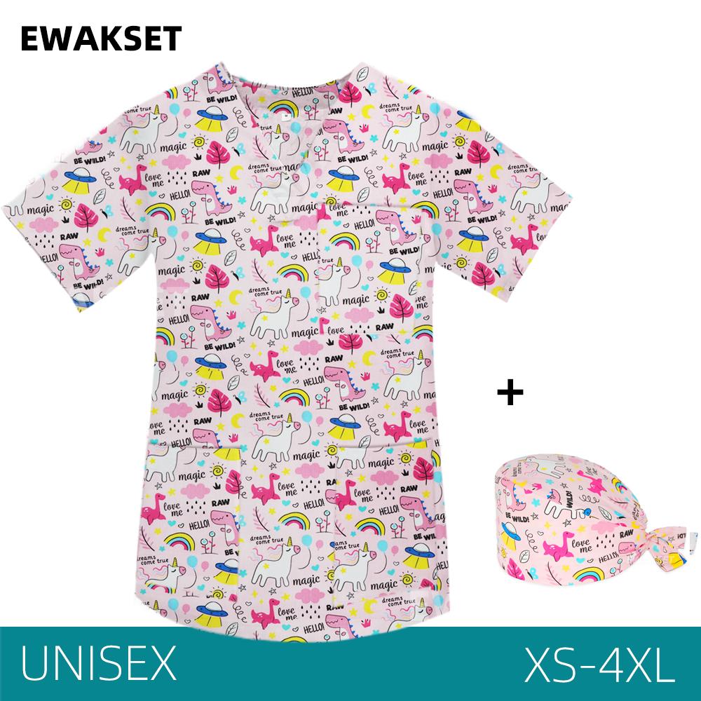 Медицинский скраб, топы для женщин и мужчин, 100% хлопок, рабочая униформа для медсестры и врача с мультяшным принтом